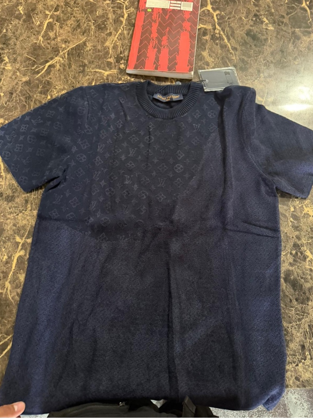 Louis Vuitton Navy blue mens monogram jacquard crewneck T-shirt open to offers